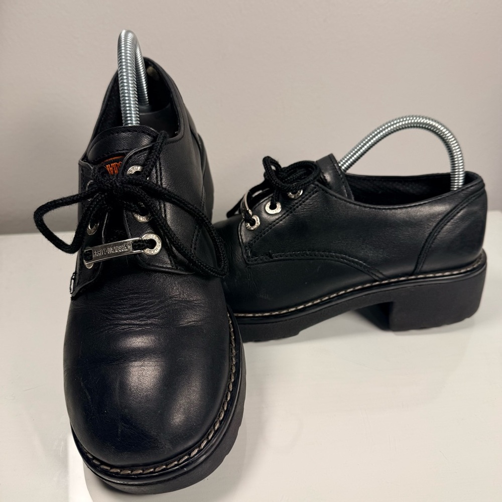 Vtg Y2K Harley-Davidson Black Leather Lace Up Chunky Sole Biker
Oxfords Sz 9